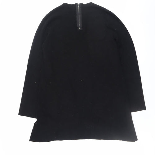 Zara Women Black Knit Shift Dress L Long Sleeve Round Neck