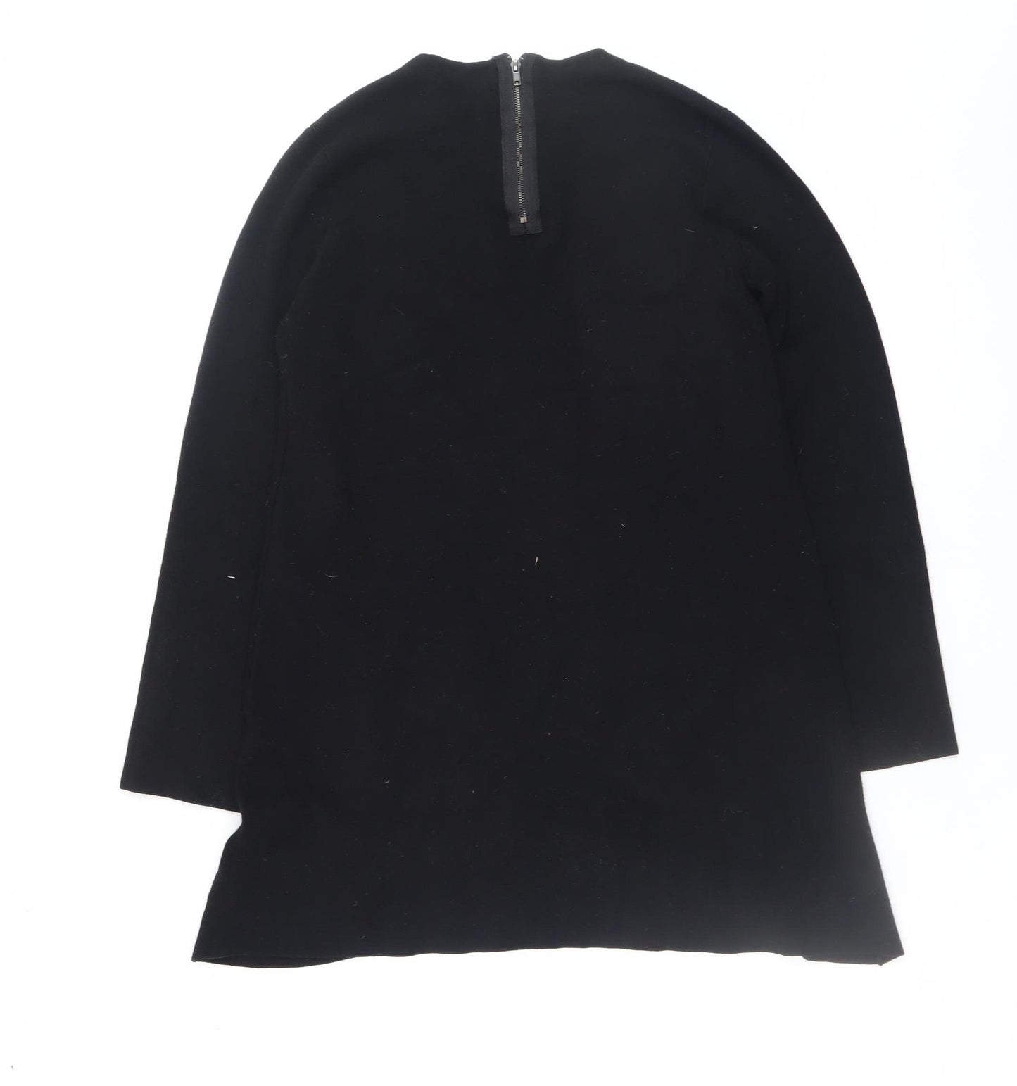 Zara Women Black Knit Shift Dress L Long Sleeve Round Neck