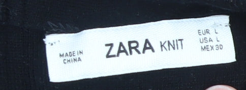 Zara Women Black Knit Shift Dress L Long Sleeve Round Neck