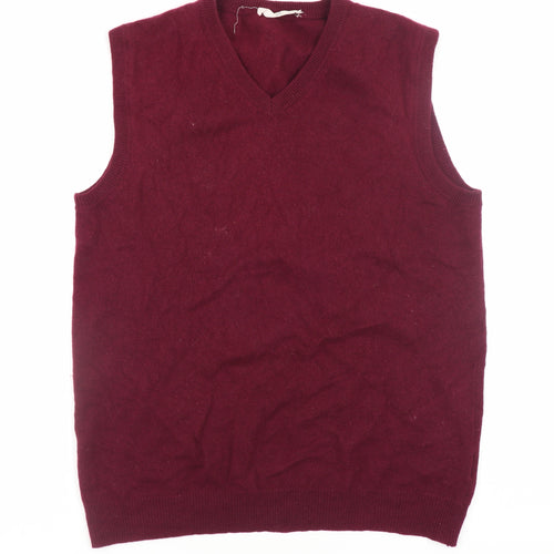WoolOvers Women's Red V-Neck Merino Cashmere Sleeveless Vest S