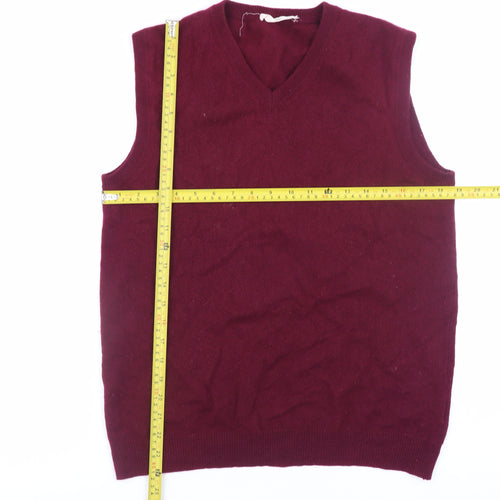 WoolOvers Women's Red V-Neck Merino Cashmere Sleeveless Vest S