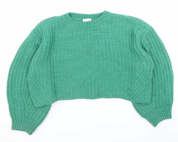 Topshop Women Green Chunky Knit Crew Neck Pullover Jumper M