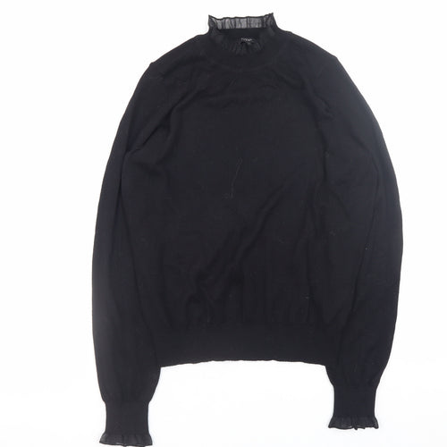 Next Womens Black High Neck Ruffle Trim Knit Jumper XS