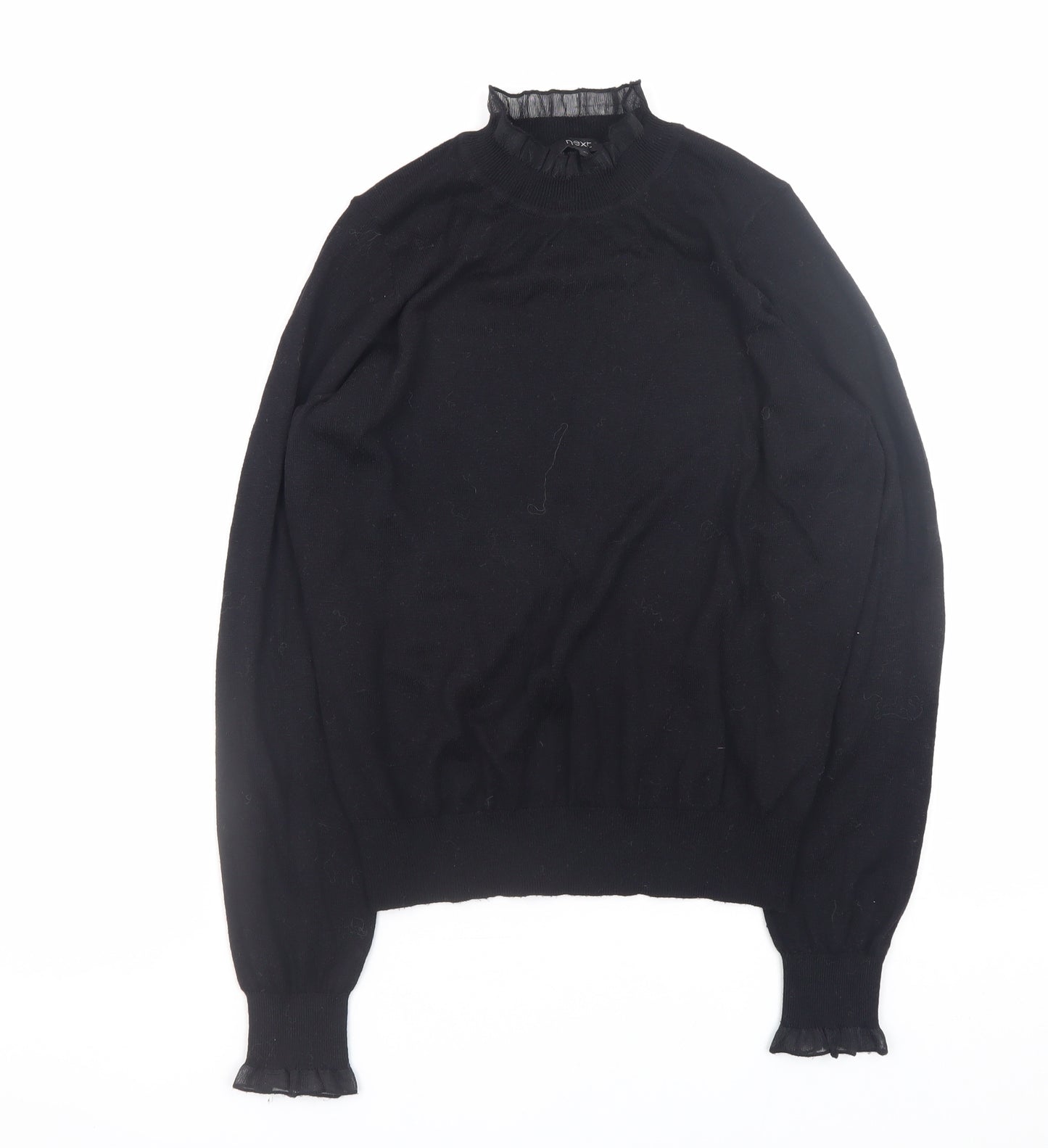 Next Womens Black High Neck Ruffle Trim Knit Jumper XS