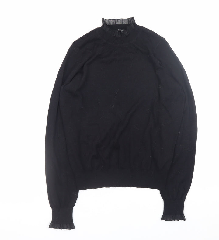 Next Womens Black High Neck Ruffle Trim Knit Jumper XS