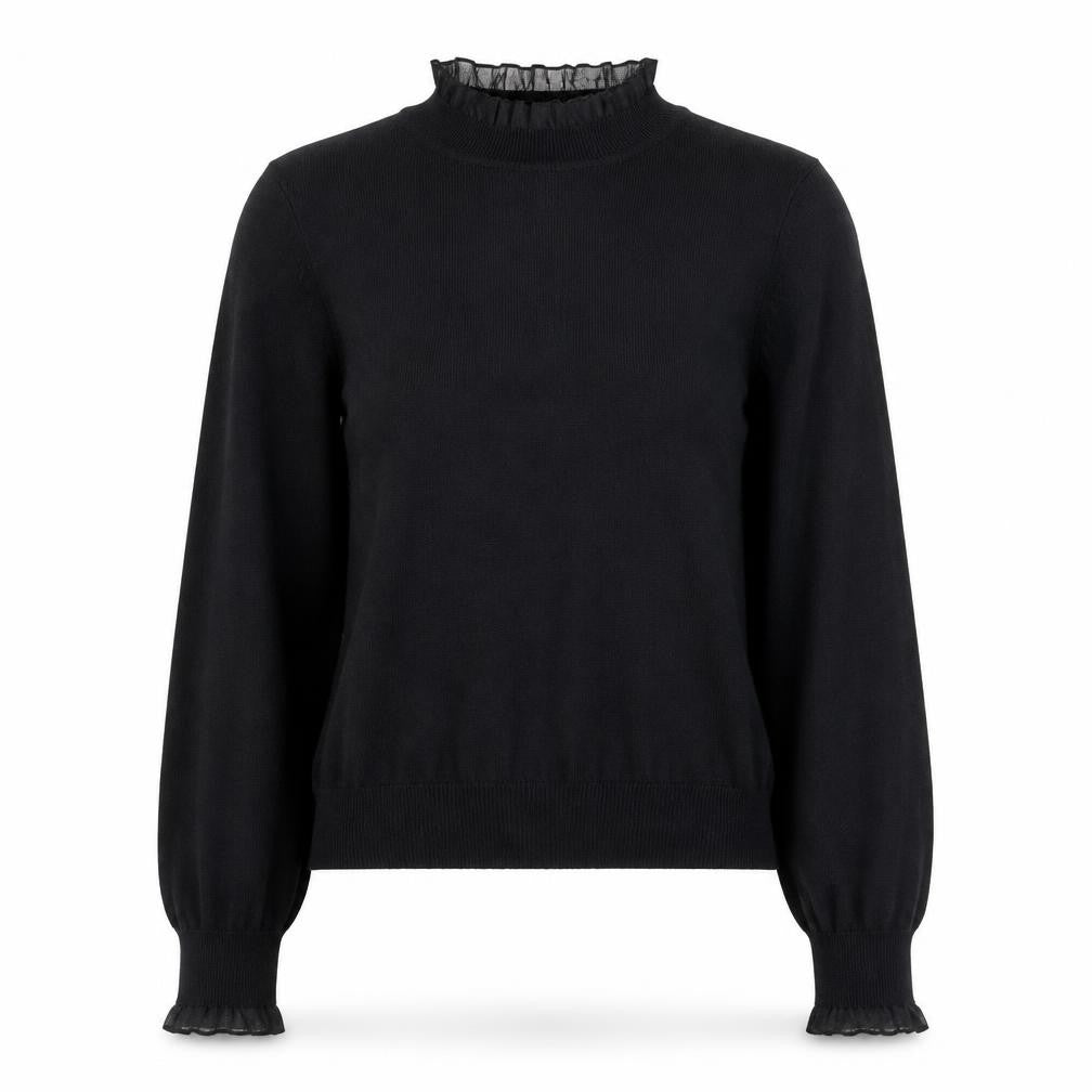 Front view of Next women’s black high neck ruffle trim knit jumper xs