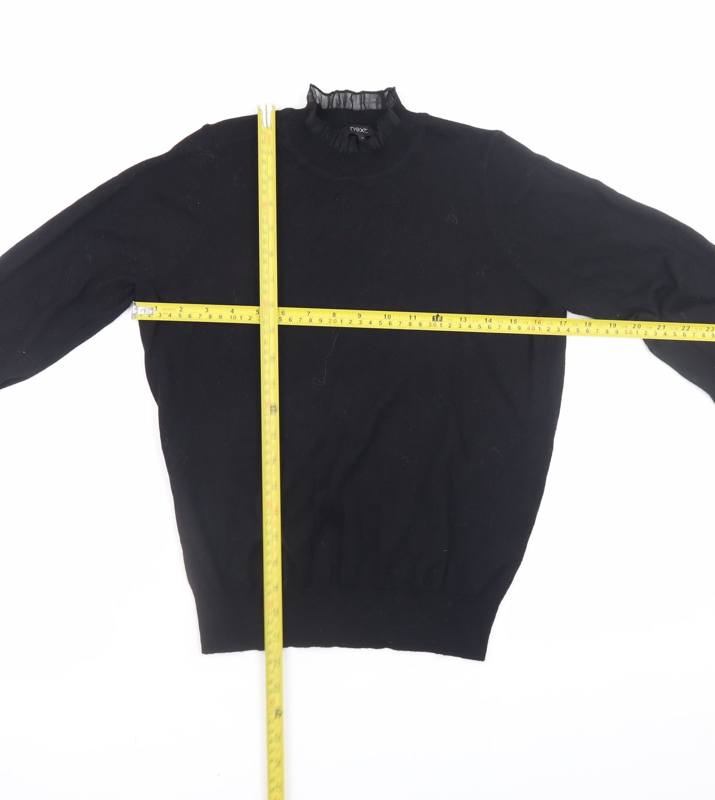 Next Womens Black High Neck Ruffle Trim Knit Jumper XS