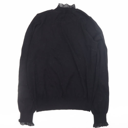 Next Womens Black High Neck Ruffle Trim Knit Jumper XS