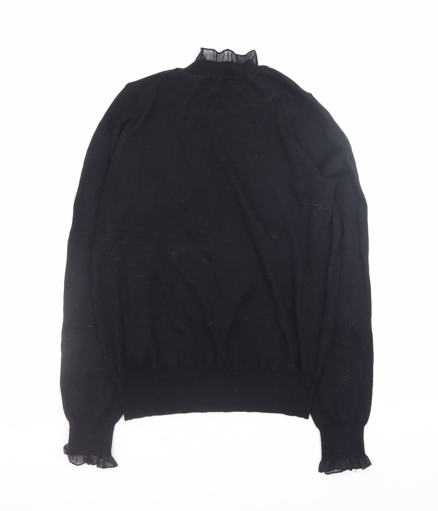 Next Womens Black High Neck Ruffle Trim Knit Jumper XS