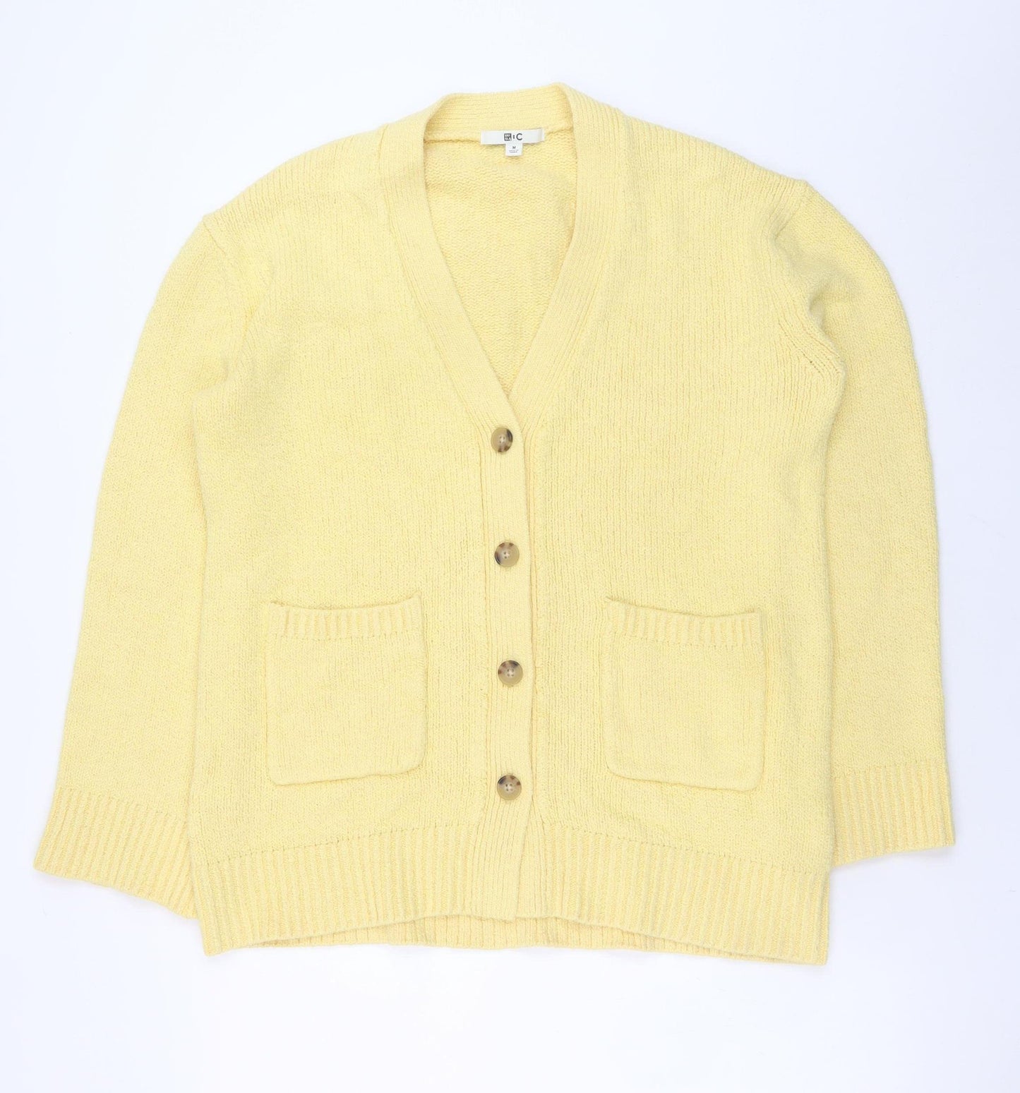 Uniqlo Women’s Yellow V-Neck Knit Cardigan Size M Lightweight Cotton Blend
