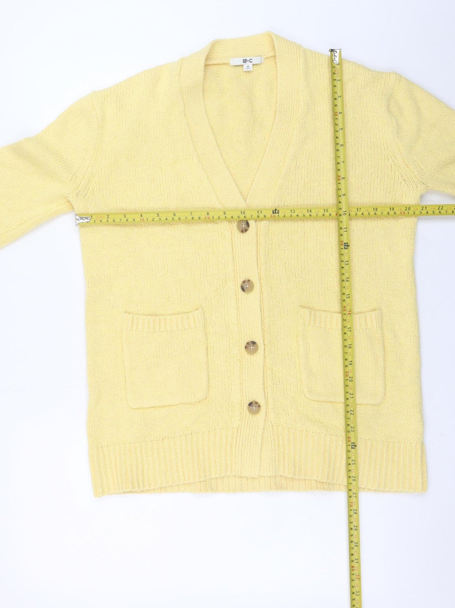 Uniqlo Women’s Yellow V-Neck Knit Cardigan Size M Lightweight Cotton Blend