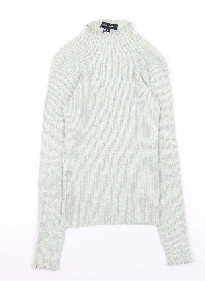 New Look Women’s Green Mock Neck Ribbed Knit Pullover Jumper Size 10