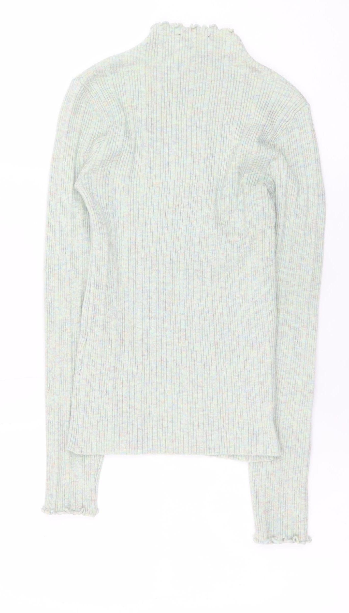 New Look Women’s Green Mock Neck Ribbed Knit Pullover Jumper Size 10