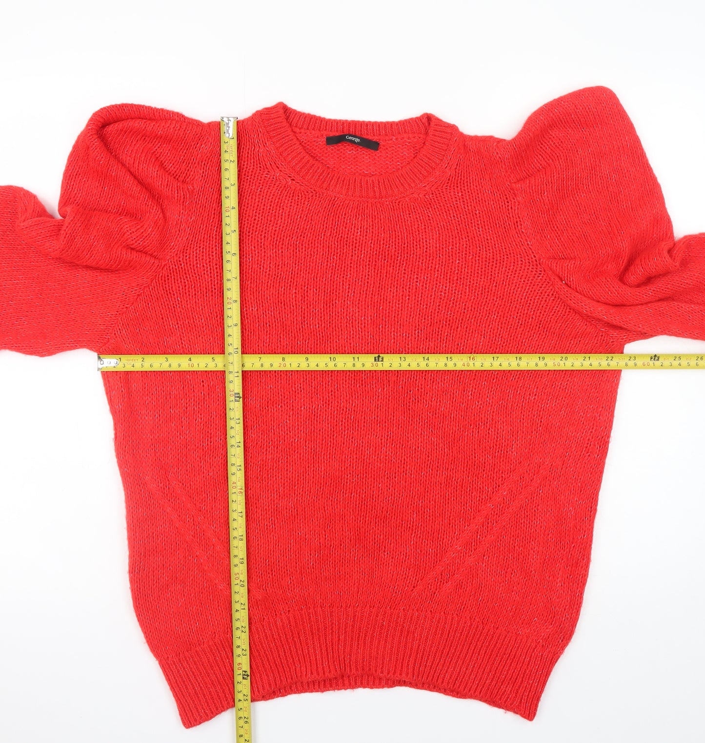 George Women’s Red Puff Sleeve Knit Jumper Size L