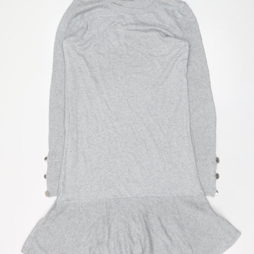 Tu Women Grey Size 8 Knit Sweater Dress Long Sleeve Crew Neck