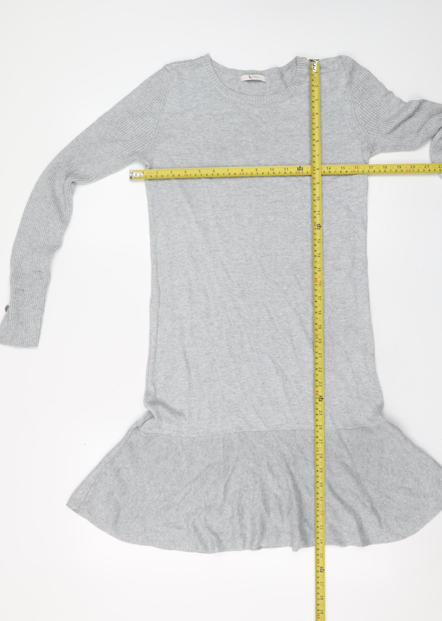 Tu Women Grey Size 8 Knit Sweater Dress Long Sleeve Crew Neck