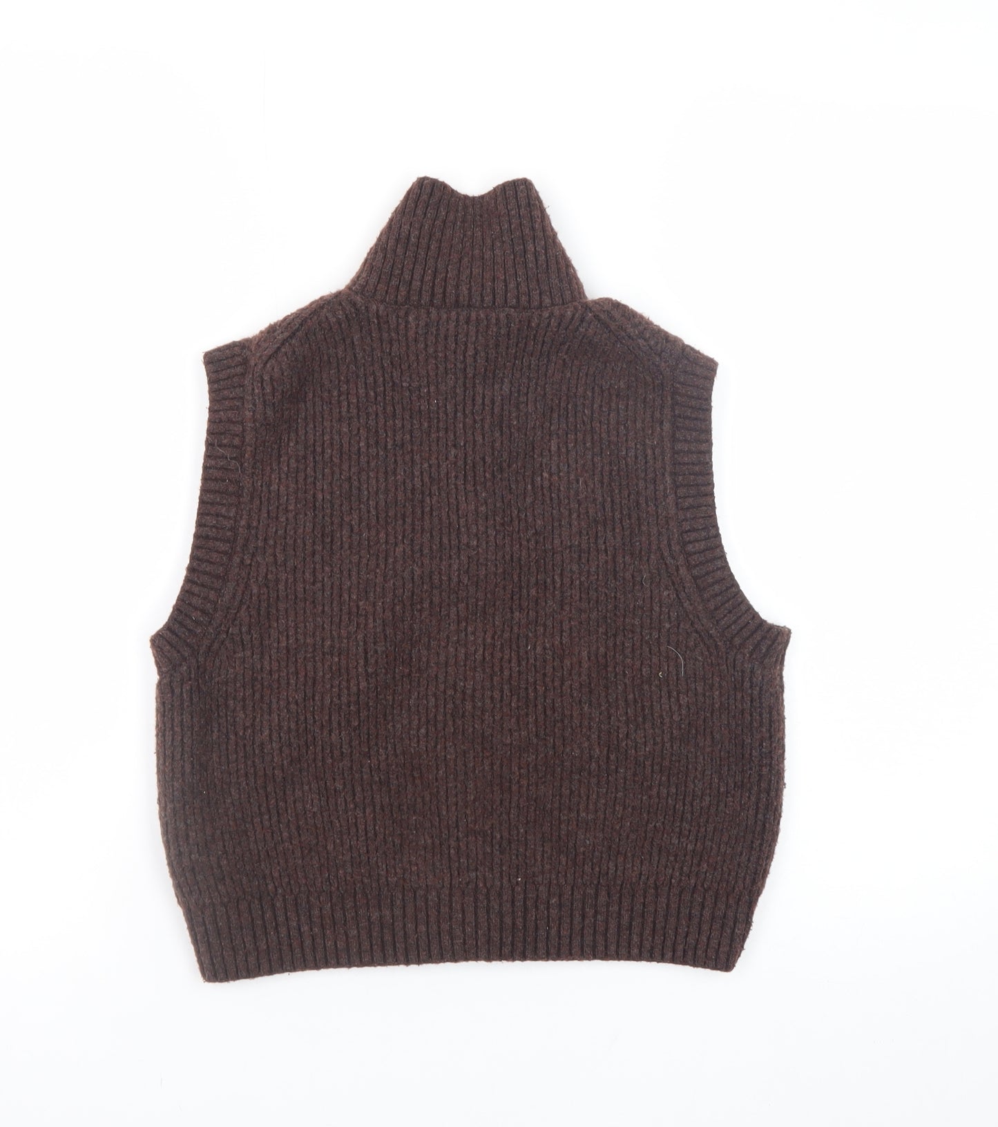 Weekday Women Brown Rib-Knit Wool Blend Zip Vest XS
