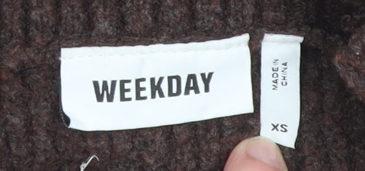 Weekday Women Brown Rib-Knit Wool Blend Zip Vest XS