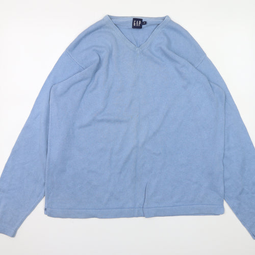 GAP Men's Blue Cotton V-Neck Pullover Jumper Size L