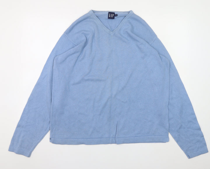 GAP Men's Blue Cotton V-Neck Pullover Jumper Size L