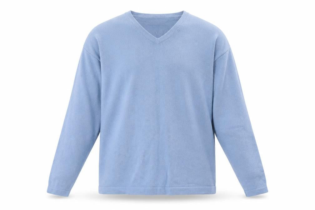 Front view of Gap Men's Blue Cotton V-Neck jumper, size L