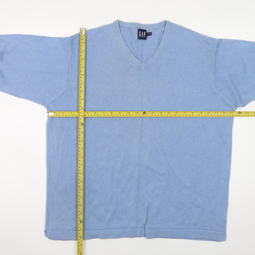 GAP Men's Blue Cotton V-Neck Pullover Jumper Size L