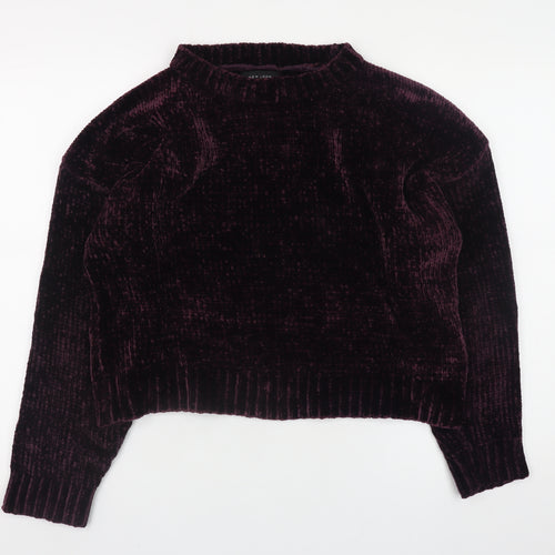 New Look Women's Purple Velvet Crew Neck Long Sleeve Jumper Size M
