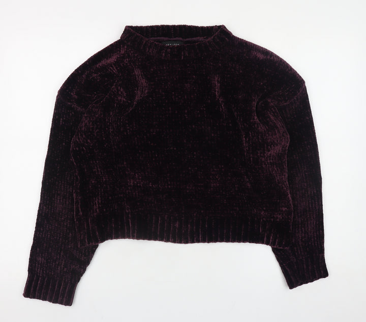New Look Women's Purple Velvet Crew Neck Long Sleeve Jumper Size M