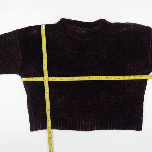 New Look Women's Purple Velvet Crew Neck Long Sleeve Jumper Size M