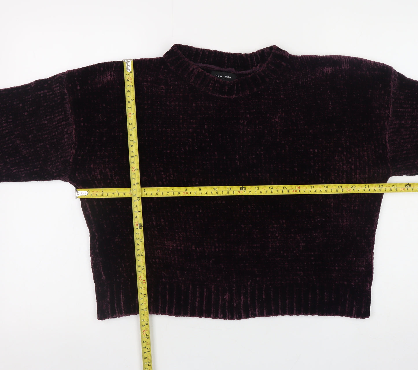 New Look Women's Purple Velvet Crew Neck Long Sleeve Jumper Size M