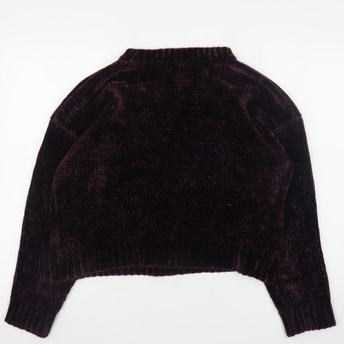 New Look Women's Purple Velvet Crew Neck Long Sleeve Jumper Size M