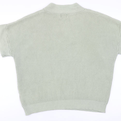Saint Tropez Women Green Cotton V-Neck Short Sleeve Knit Jumper M