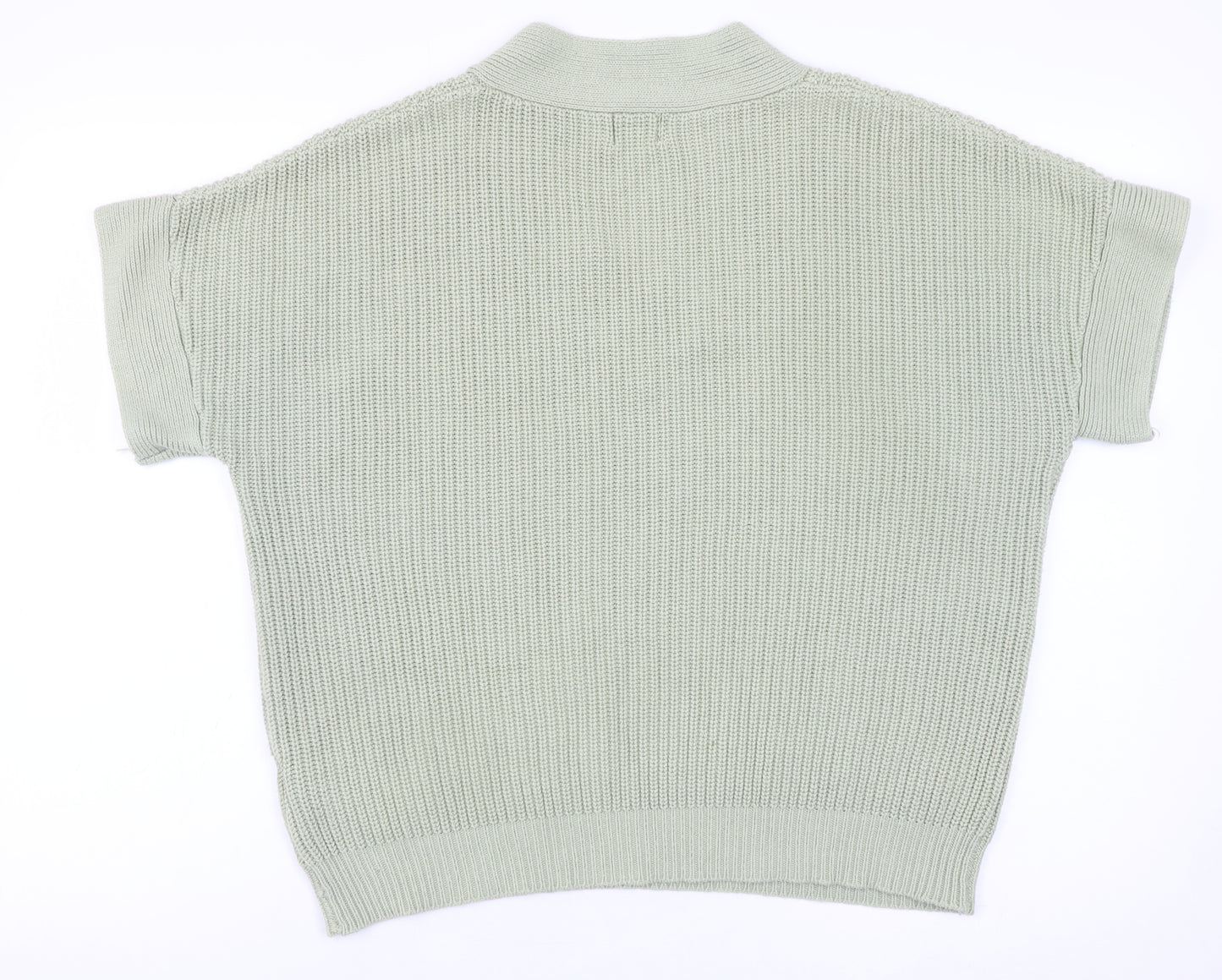 Saint Tropez Women Green Cotton V-Neck Short Sleeve Knit Jumper M