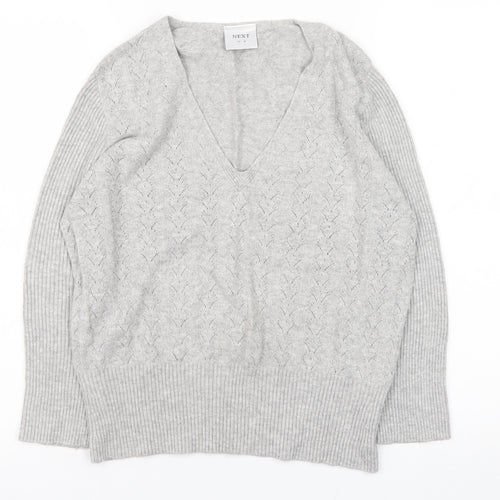 Next Women Grey V-Neck Long Sleeve Knit Jumper Size 18