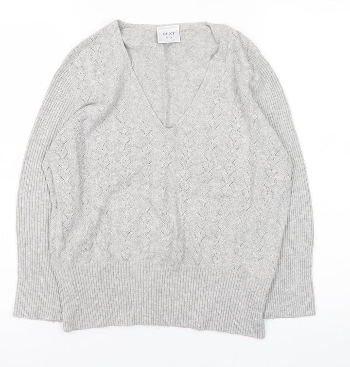 Next Women Grey V-Neck Long Sleeve Knit Jumper Size 18