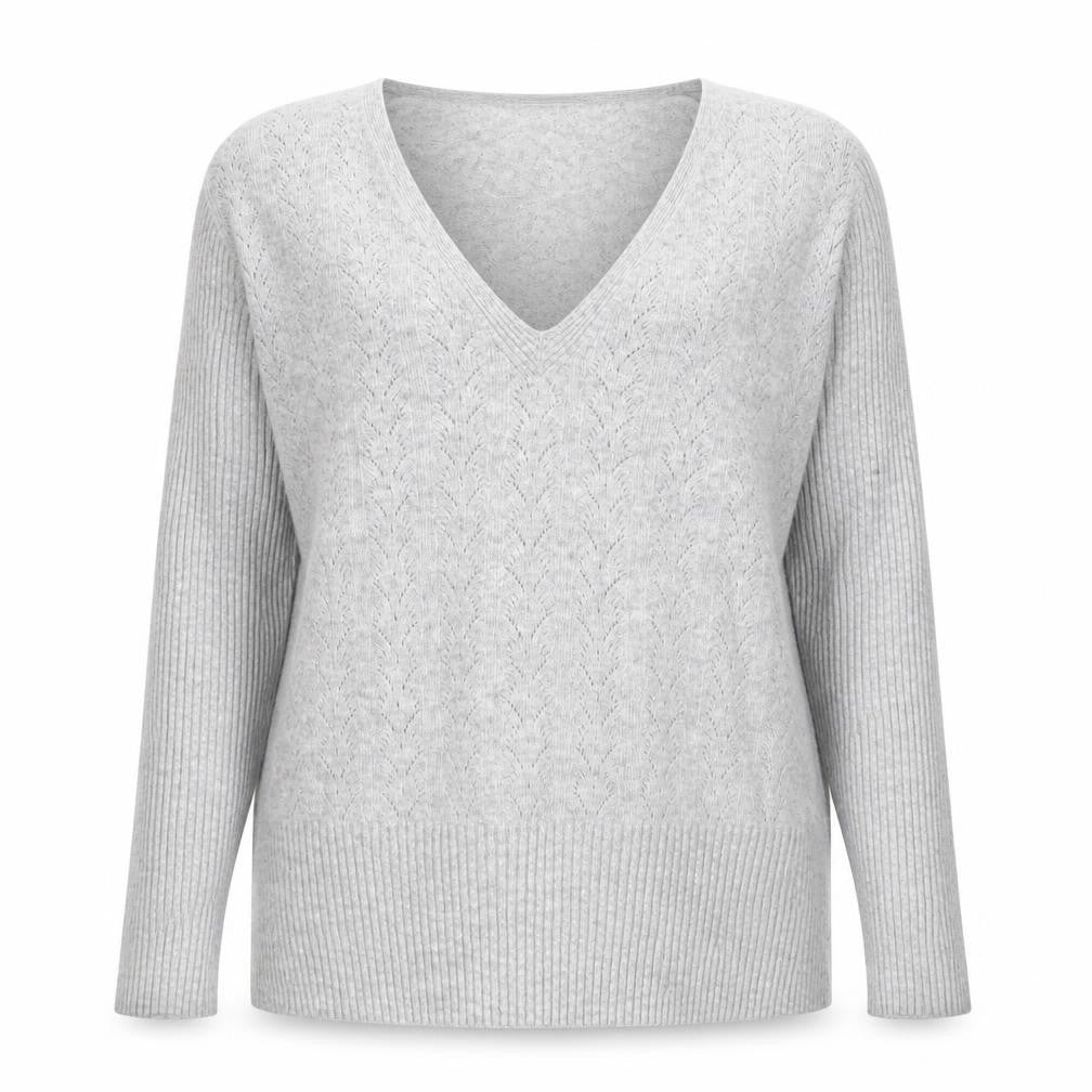 Front view of Next Women Grey V-Neck Long Sleeve Knit Jumper, size 18