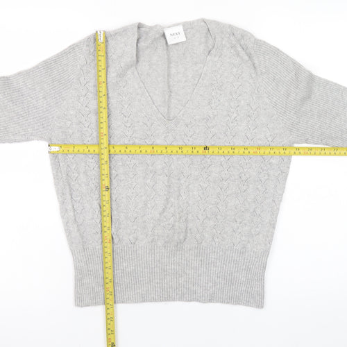 Next Women Grey V-Neck Long Sleeve Knit Jumper Size 18