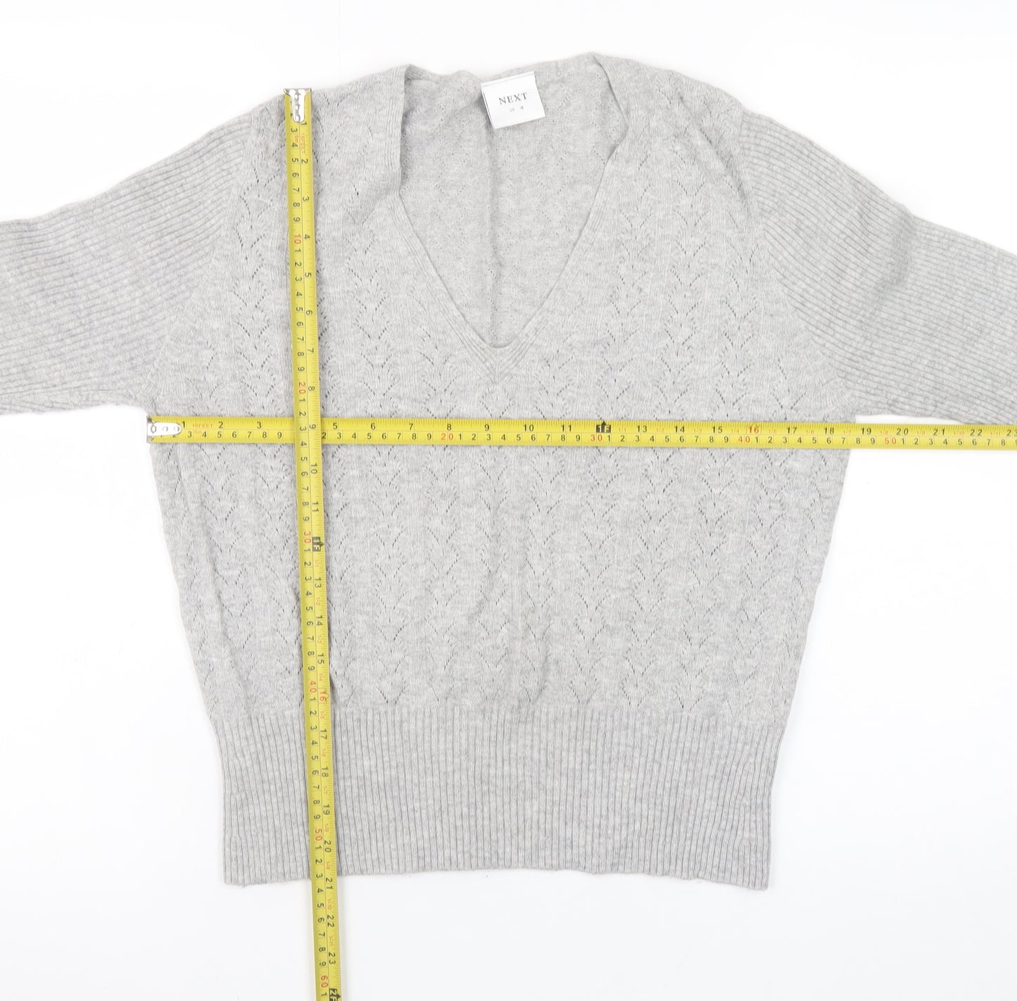 Next Women Grey V-Neck Long Sleeve Knit Jumper Size 18