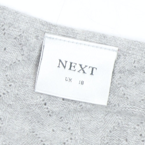 Next Women Grey V-Neck Long Sleeve Knit Jumper Size 18