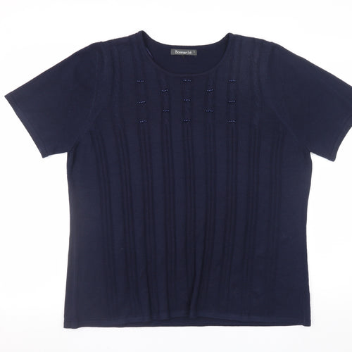Bonmarché Women’s Blue Beaded Short Sleeve Knit Pullover Jumper L