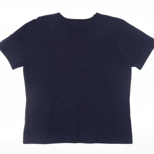 Bonmarché Women’s Blue Beaded Short Sleeve Knit Pullover Jumper L