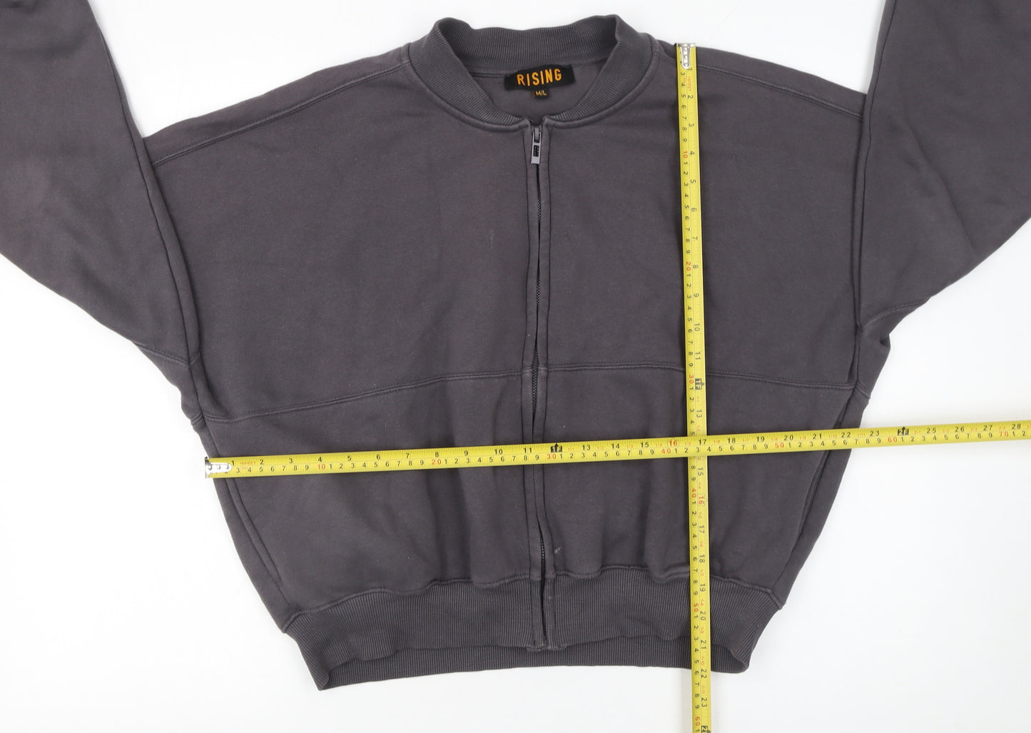 Rising Women Grey Full Zip Sweatshirt M/L Cotton Blend Casual