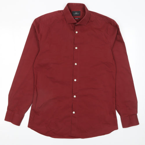 Moss London Men's Red Extra-Slim Fit Long Sleeve Dress Shirt 15.5in