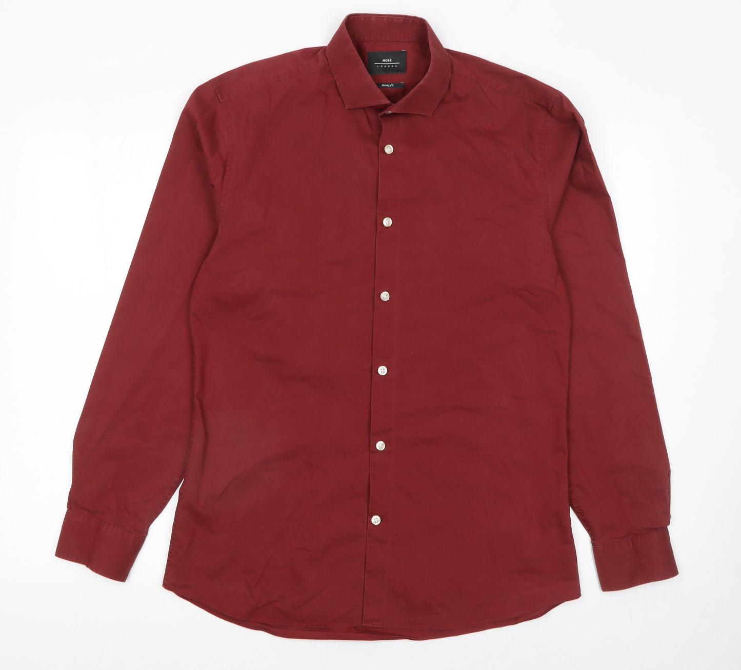 Moss London Men's Red Extra-Slim Fit Long Sleeve Dress Shirt 15.5in