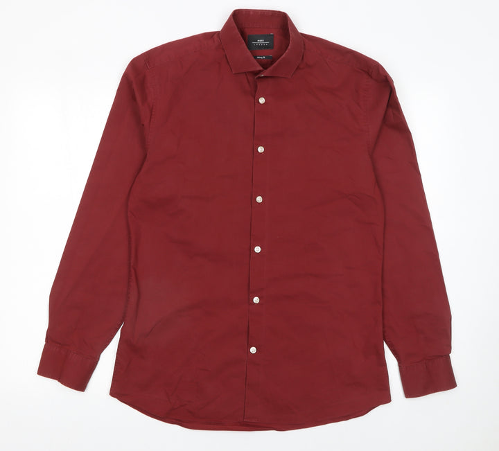Moss London Men's Red Extra-Slim Fit Long Sleeve Dress Shirt 15.5in