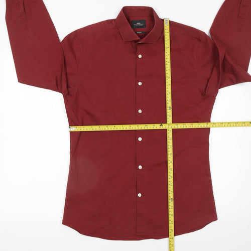 Moss London Men's Red Extra-Slim Fit Long Sleeve Dress Shirt 15.5in