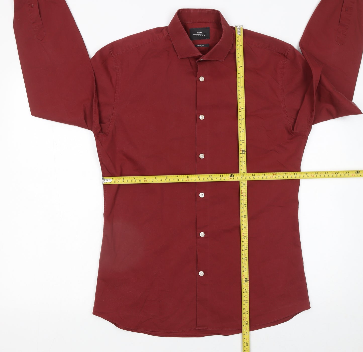Moss London Men's Red Extra-Slim Fit Long Sleeve Dress Shirt 15.5in