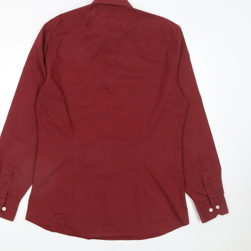 Moss London Men's Red Extra-Slim Fit Long Sleeve Dress Shirt 15.5in