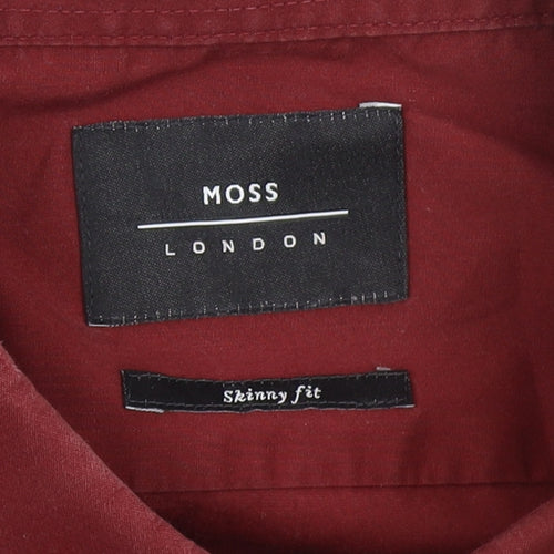 Moss London Men's Red Extra-Slim Fit Long Sleeve Dress Shirt 15.5in