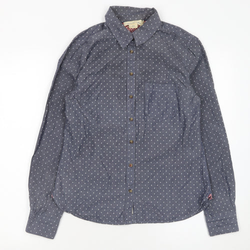 H&M Women’s Blue Polka Dot Cotton Button-Up Shirt Size 10